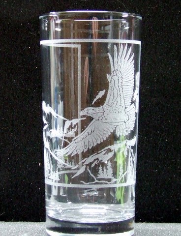 Etched Water Glass eagle design