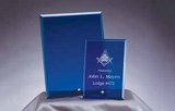 Etched blue glass award
